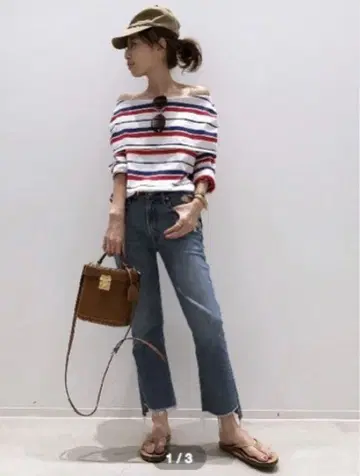 LE MINOR 오프숄더 보더 무늬 티셔츠