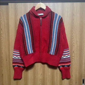 구제 의류 ZARA 자라 긴팔 스웨터 M 레드 계열 풀 집업 여성용
