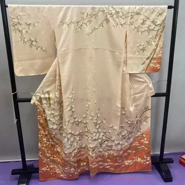 6583 금귤 페일 오렌지 호몬기 기모노 순수 실크