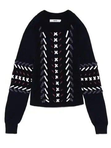 배색 레이스업 풀 FURFUR 퍼퍼 상의 니트 네이비