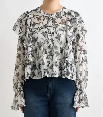 [ 택 포함 새상품 ] 플라워 도비 블라우스