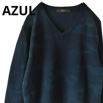 AZUL 아줄 V넥 니트 스웨터 카모 무늬 XS 긴팔 남성용