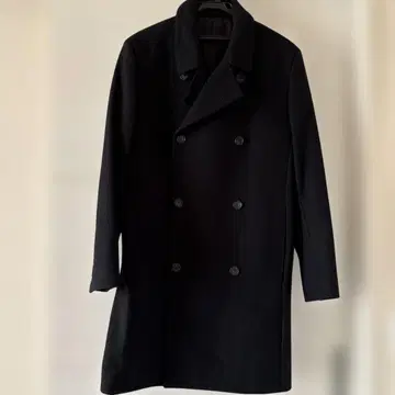 블랙 더블 브레스트 롱 코트