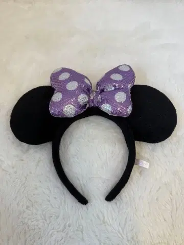 디즈니 미니 머리띠 도트 리본 보라색 스팽글
