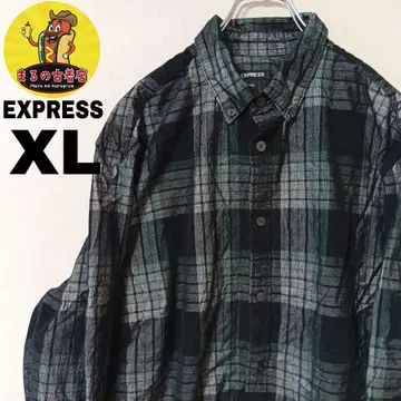 USA 구제 의류 EXPRESS 플란넬 셔츠 XL 블랙 그린 체크