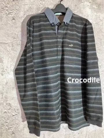 Crocodile 그레이 스트라이프 긴팔 피케 셔츠 골프웨어