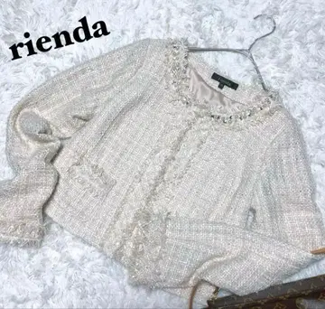 rienda 트위드 노카라 자켓 베이지