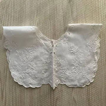 앤티크 린넨 탈부착 카라 레이스 수제 자수 빅 칼라 빈티지 화이트 L1