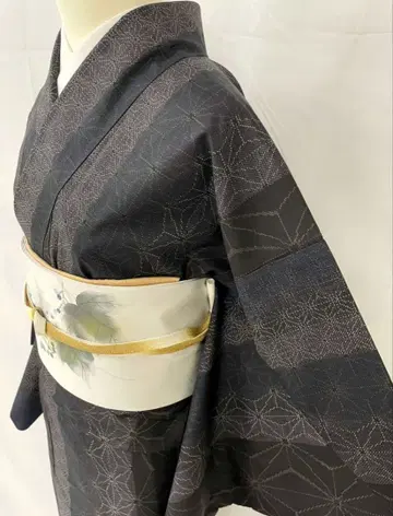 새상품급 순수 실크 이중 기모노 본장 남색 진흙 오시마 명주