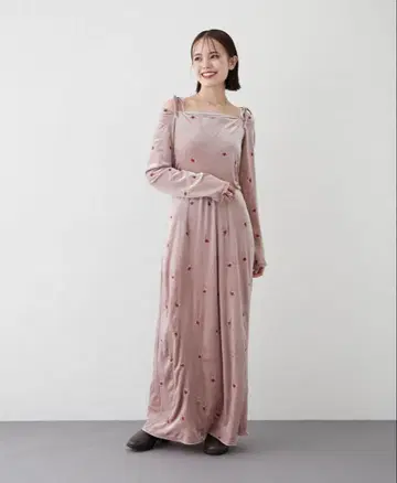 미스틱 모리카와 기획 플라워 벨로아 원피스 핑크 2