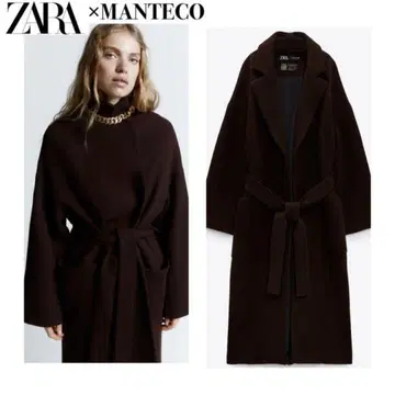 ZARA 자라 MANTECO 롱 코트 벨트 포함 다크 브라운