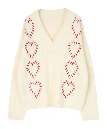 titivate miette 배색 스티치 하트 케이블 V넥 니트