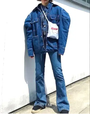 holiday 퍼프 슬리브 데님 커버올 G