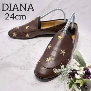 24cm DIANA 로퍼 슬립온 브라운 브라운 별 패턴 스타 천연 가죽