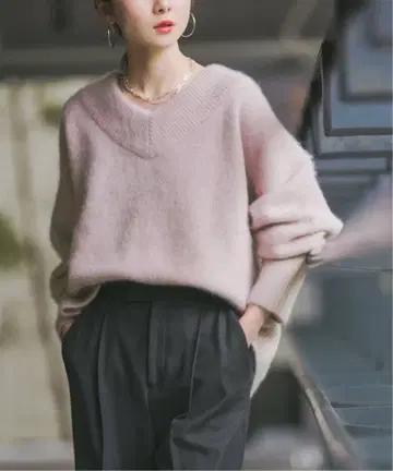 [ Noble ] YAK / 야크 와이드 V넥 니트 3 핑크