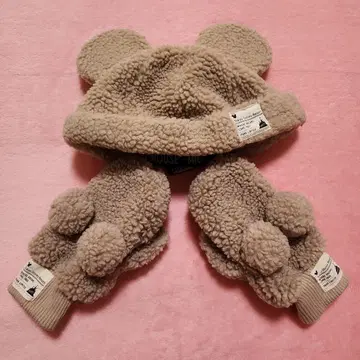 디즈니 보아캡 베이지 복슬복슬 모자 장갑 미키마우스 세트