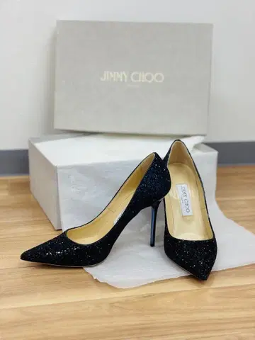 새상품급 JIMMY CHOO 블랙 글리터 하이힐