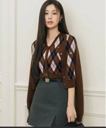 snidel 브라운 아가일 가디건