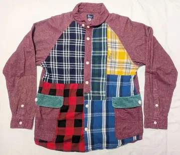 고 슬로우 캐러밴 크레이지 패턴 체크 무늬 코튼 셔츠 L