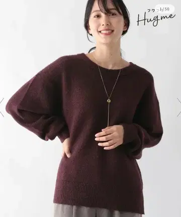 새상품 GLOBAL WORK 후와후와 Hugme 크루넥 니트 와인