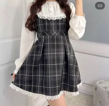 evelyn 하트 버튼 체크 미니 OP