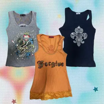y2k 그런지 펑크 탱크탑 3개 세트 스컬 크로스 스팽글