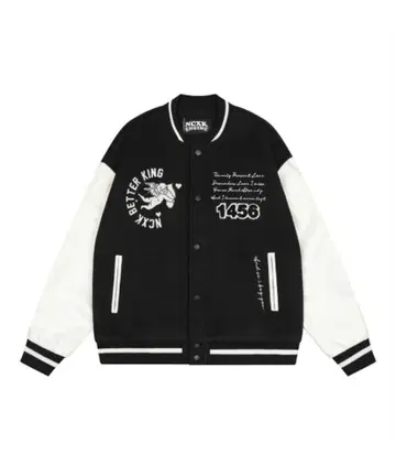 자수 바시티 자켓 블랙 브라운