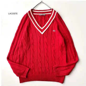 LACOSTE 라코스테 칠드런 케이블 니트 V넥 화이트 와니 일본제