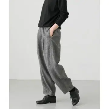 카구레 하운드 투스 울 크롭 팬츠 루즈 테이퍼드 팬츠