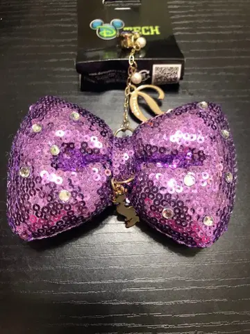 보라색 스팽글 리본 모바일 액세서리