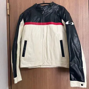 가죽 라이더 자켓 블랙/화이트/빨간색