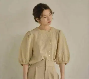 eaphi 볼륨 슬리브 자카드 블라우스