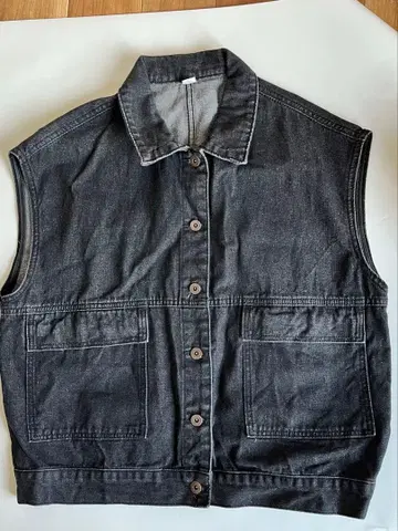 데님 베스트 슬리브리스 블랙