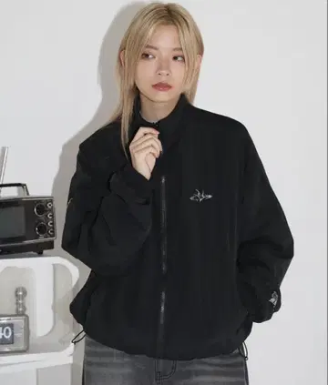 리버서블 드로 코드 스탠드 넥 숏 블루종 트랙 자켓