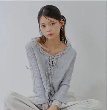 [7부 소매] 레이스 도킹 리브 니트 가디건 CHICO 프리 사이즈