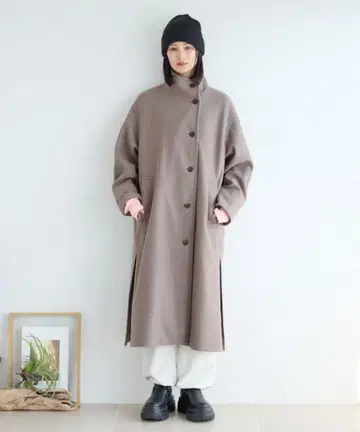 울 혼방 브라운 롱 코트