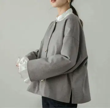 [ La-gemme ] 2way 노카라 숏코트 하트 버튼 그레이