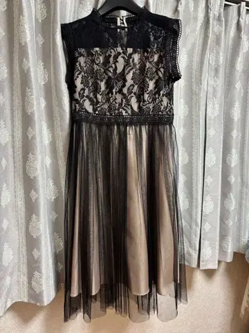 레이스와 튤의 하이넥 드레스