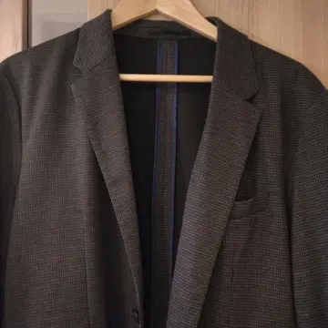 P.S.FA 다크 그레이 체크 무늬 테일러드 자켓