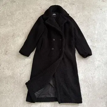 컨디션 최상 ZARA 엑스트라 롱 페이크 보아 코트 블랙 S