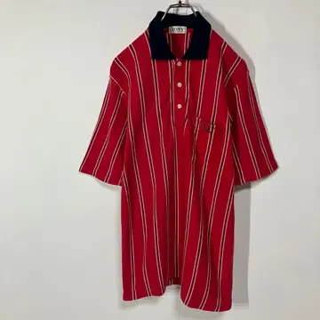 빈티지 스트라이프 자수 포켓 카노코 반팔 피케 셔츠 구제 의류