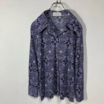 빈티지 패턴 무늬 레트로 버튼 오픈 카라 폴리 니트 긴팔 셔츠 구제 의류