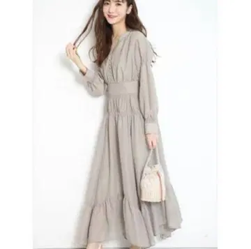 그레이 긴팔 롱 원피스 프릴 포함
