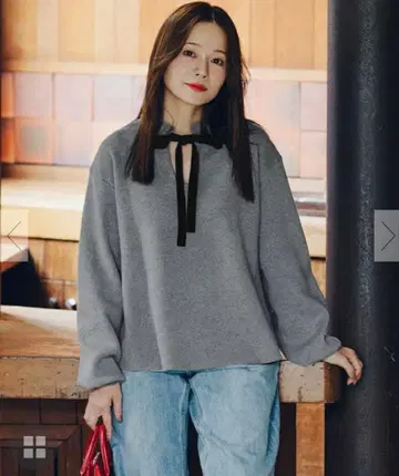 titivate 앞뒤 2way 벨로아 리본 프릴 니트탑