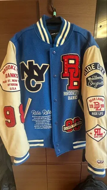 DEAR LAUREL 바시티 자켓 M 파랑/화이트