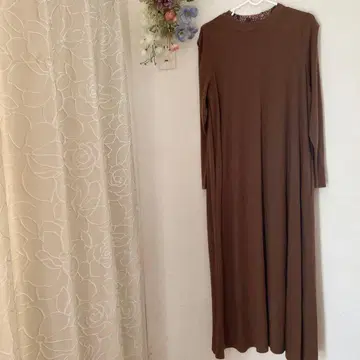 브라운 롱 티셔츠 원피스 긴팔