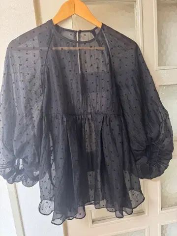 셀렉샵 도트 무늬 쉬폰 블라우스 사이즈 38 블랙