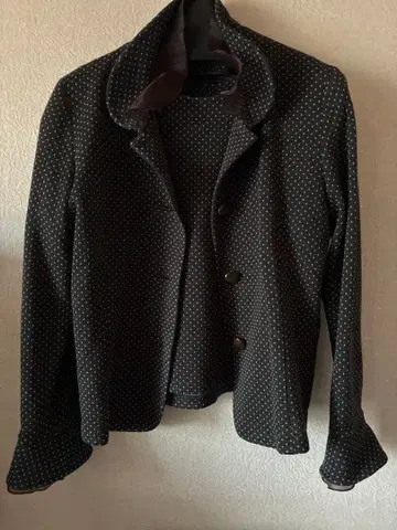 긴자 매기 다크 브라운 스카이블루 도트 긴팔 자켓 앙상블 9호