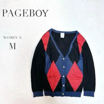 페이지 보이 아가일 무늬 가디건 캐주얼 골드 화려 개성