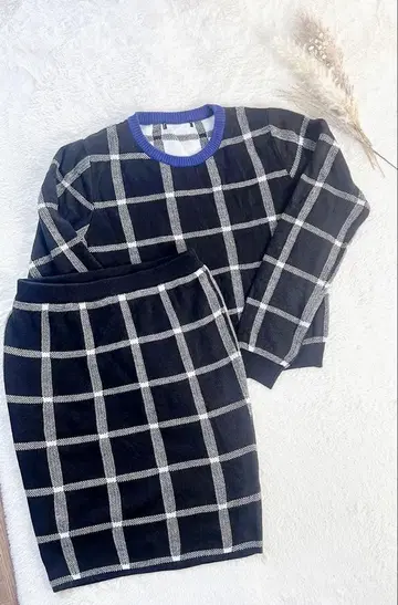 여성용 골프웨어 체크 무늬 니트 셋업